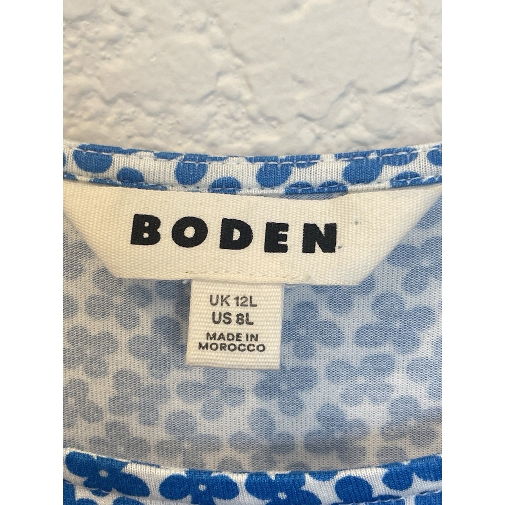 Boden Amelia Jersey Fit/Flare Dress US 8L Blue Floral Knee Length Pockets J0326 - Picture 3 of 11